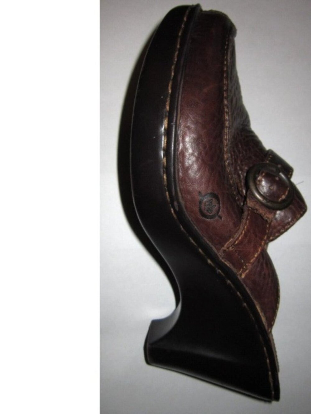 Born 9 40.5 Clogs Mules Slip On Platform Wedge Brown Pebbled Leather High Heel